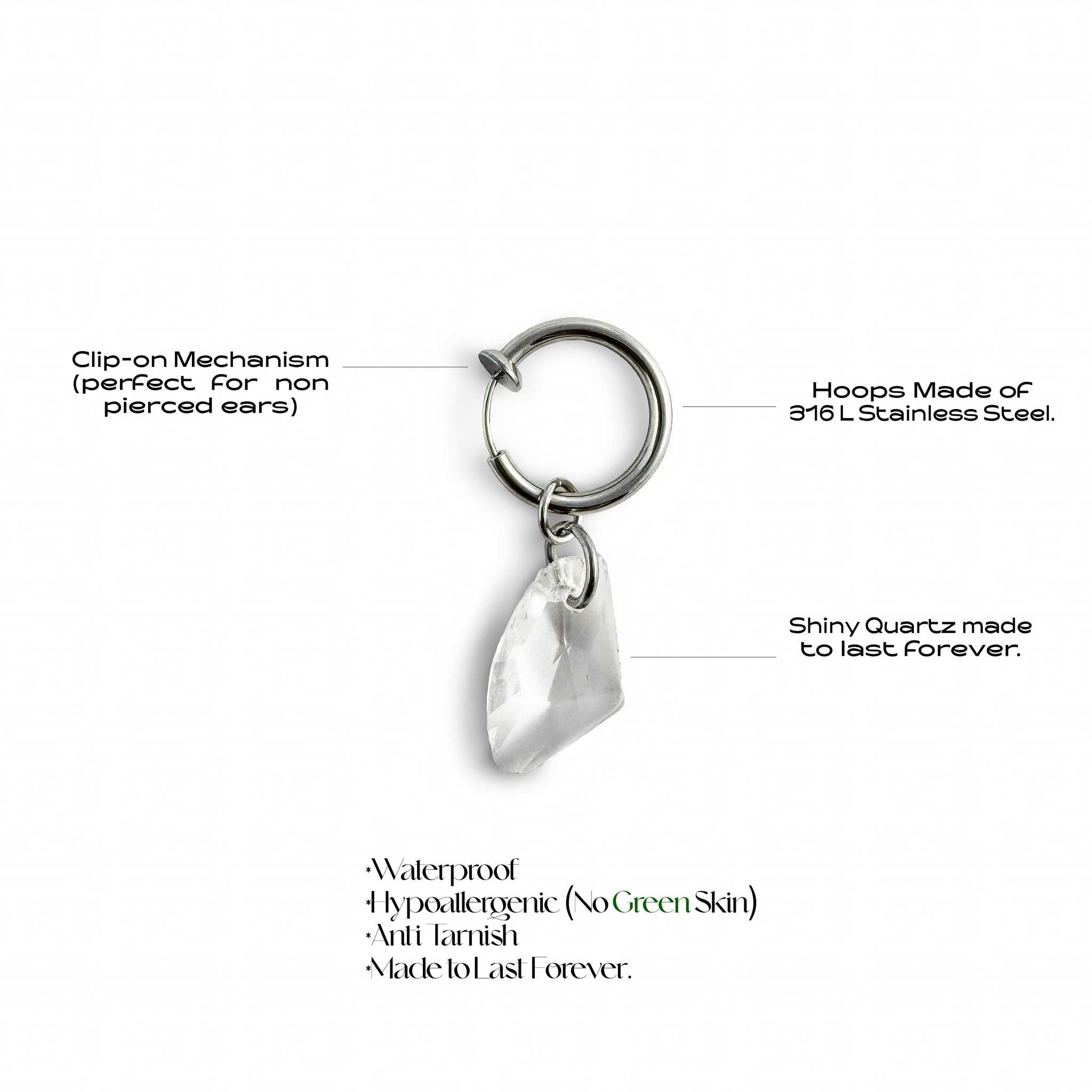 Quartz Hoop Earring (Non - Pierced) 